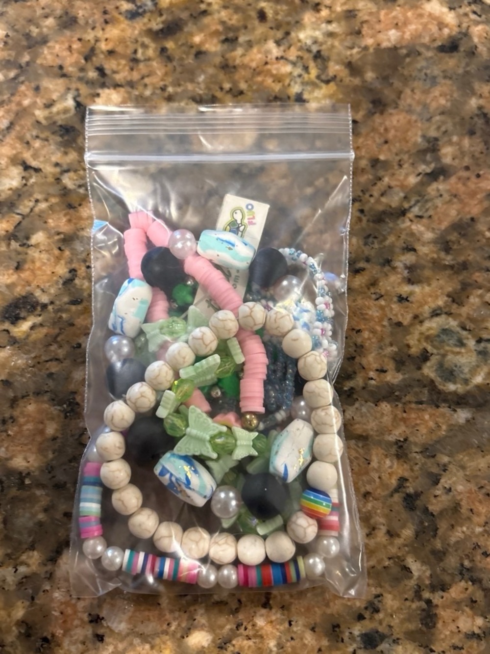Colorful Multi-Bead Bracelet Set - Pink, Green, White, Black